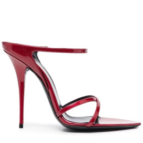 SAINT LAURENT Gippy 125MM Patent Leather Mule stiletto sandals in red - Picture 7 of 7